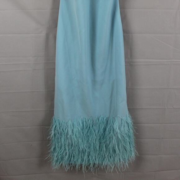 Alexis Dress XS Izzie Lagoon Feathered Blue Trim Halter Maxi Gown Evening Luxury - Picture 6 of 14